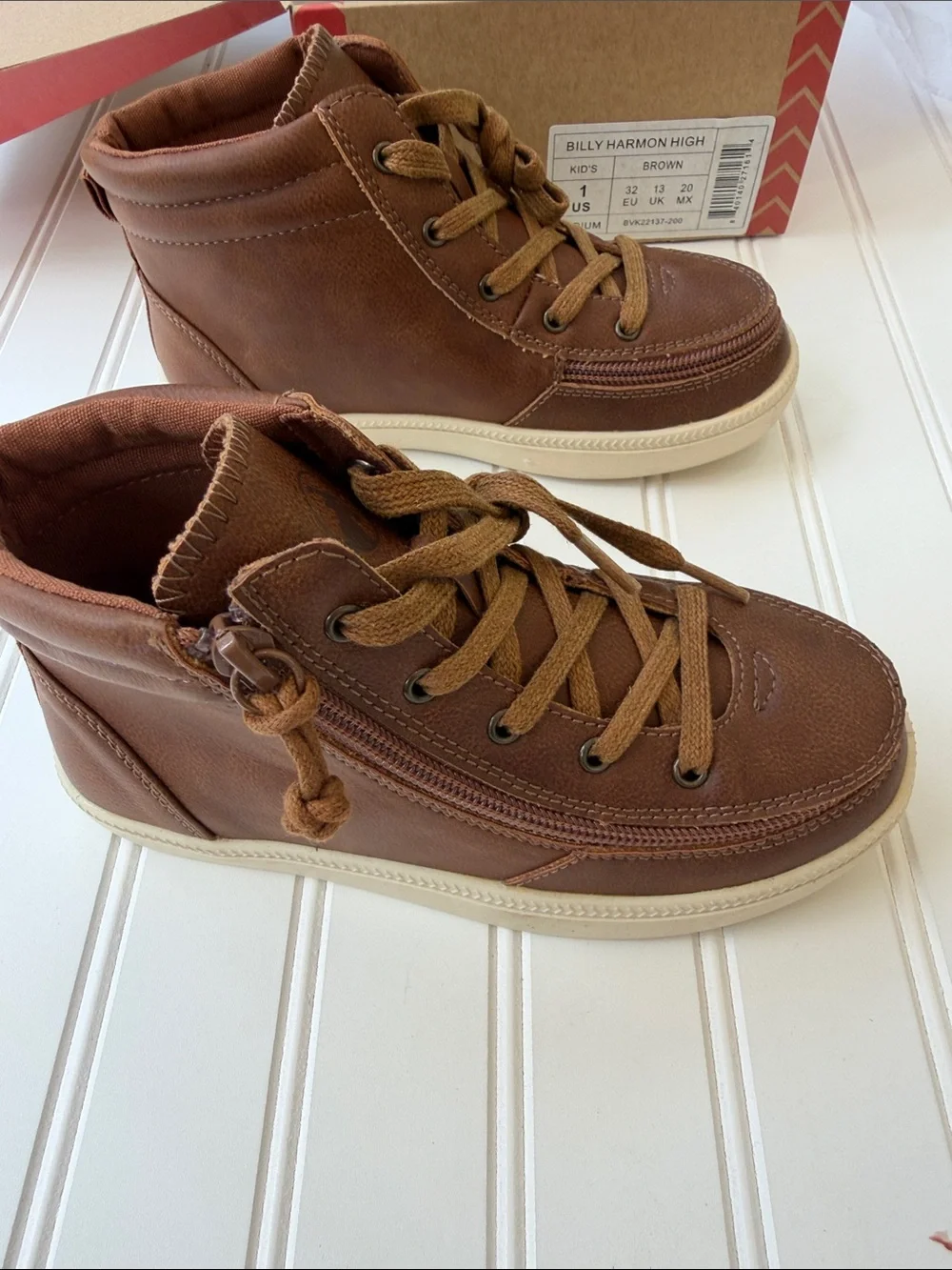 Kids Brown Lace-Up High-Top Boots